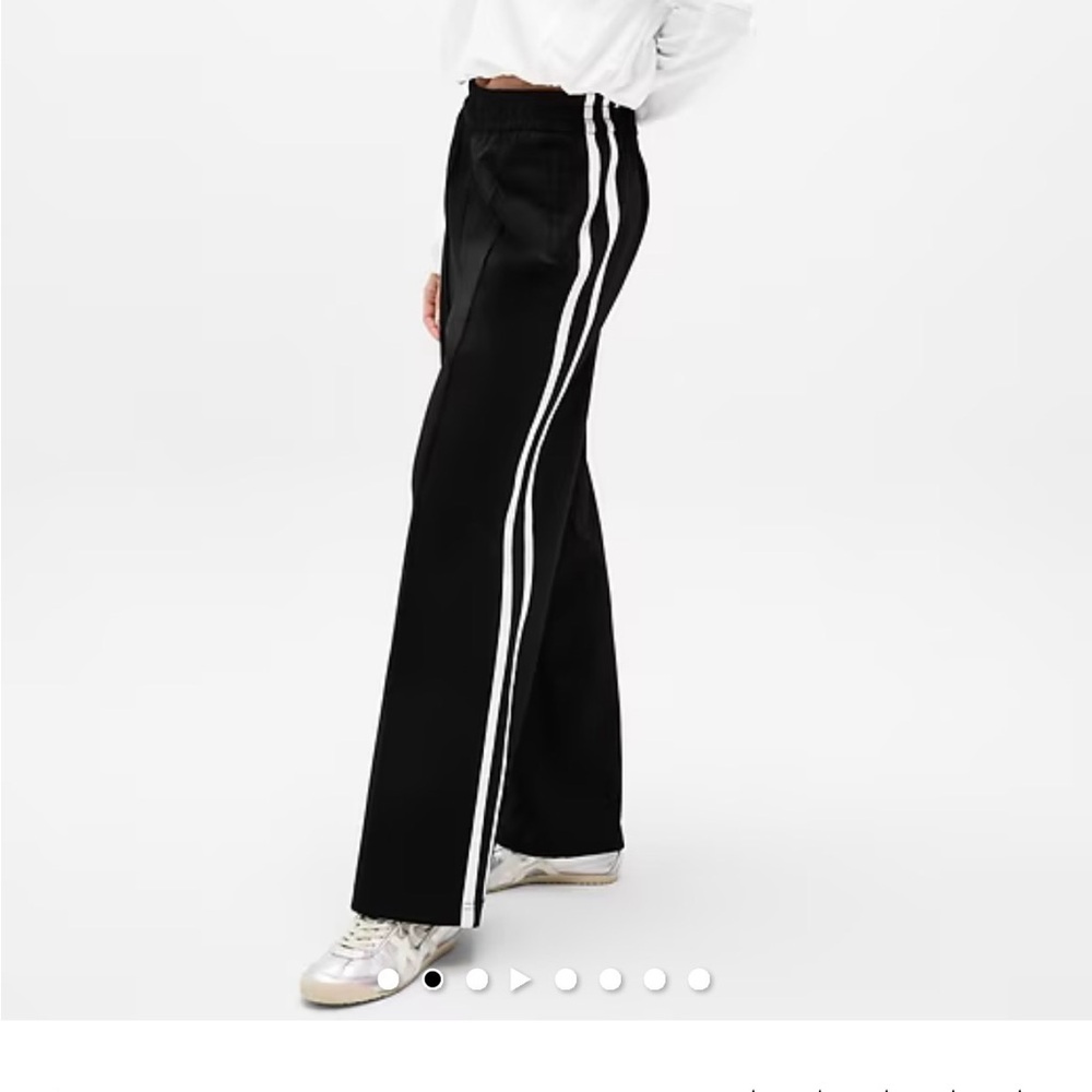 Athleta Black Tempo Wide-Leg Track Pants with White Side Stripes